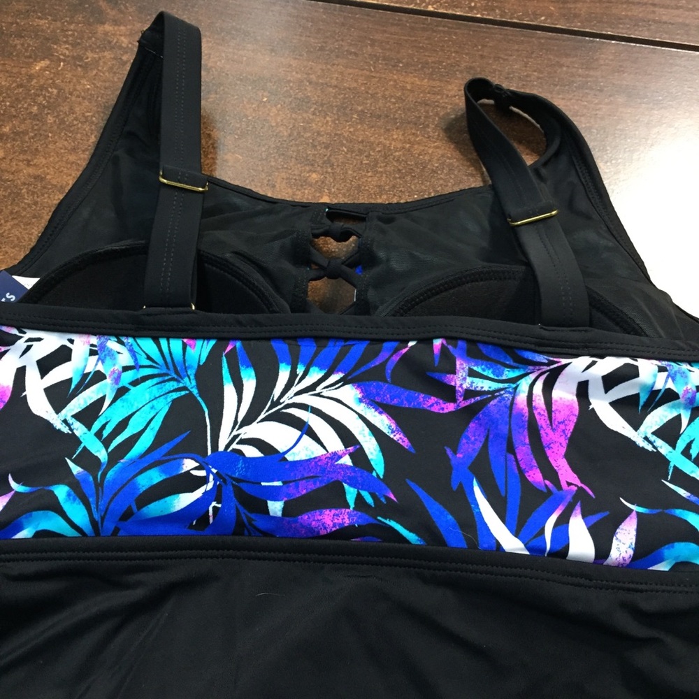 Swimsuits For All Black and Blue Tropical Swim Dress NWT - Picture 5 of 7